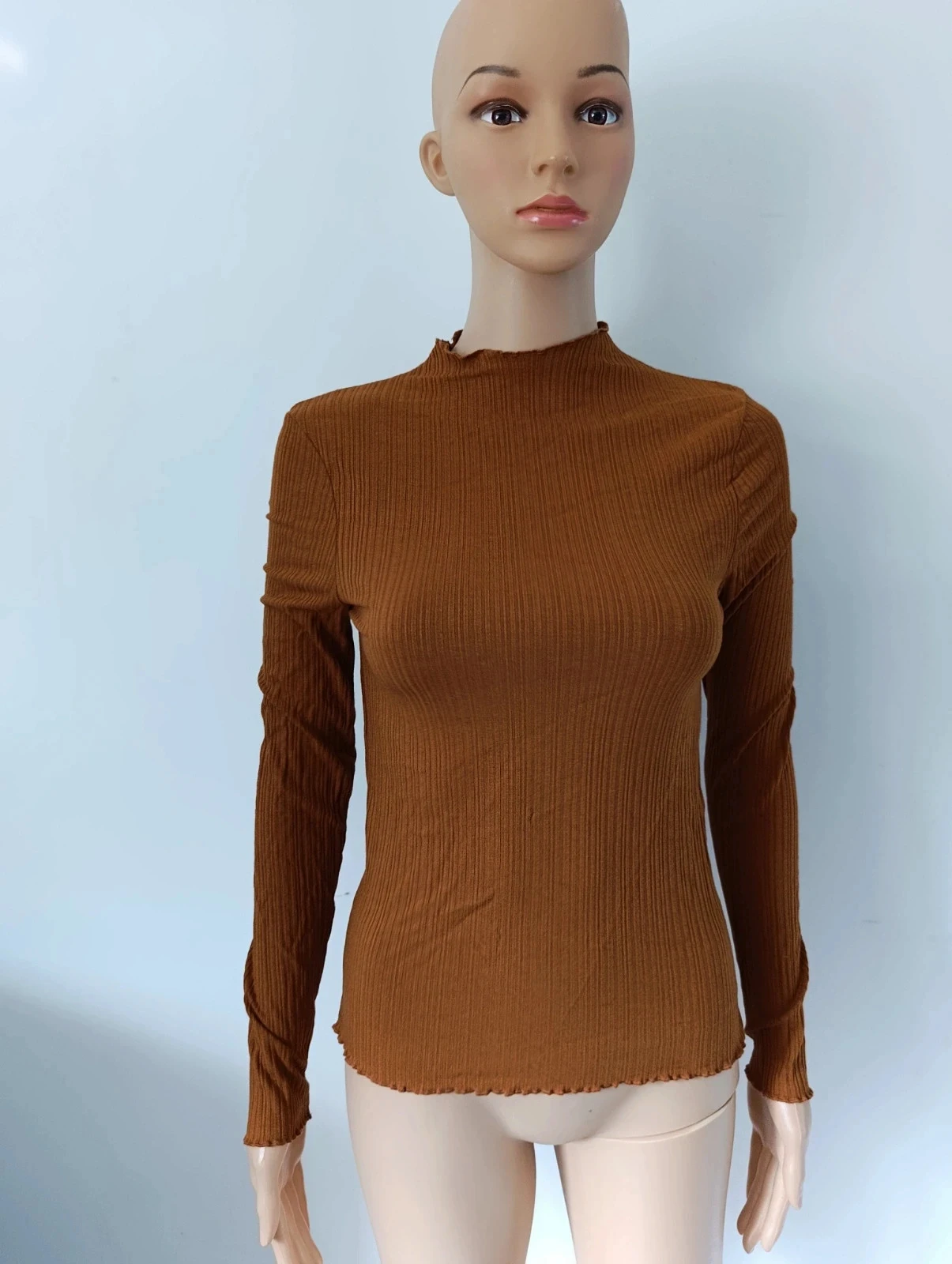 Geribbelde top Camaïeu bruin hoge hals lange mouwen S NIEUW met label – photo 2
